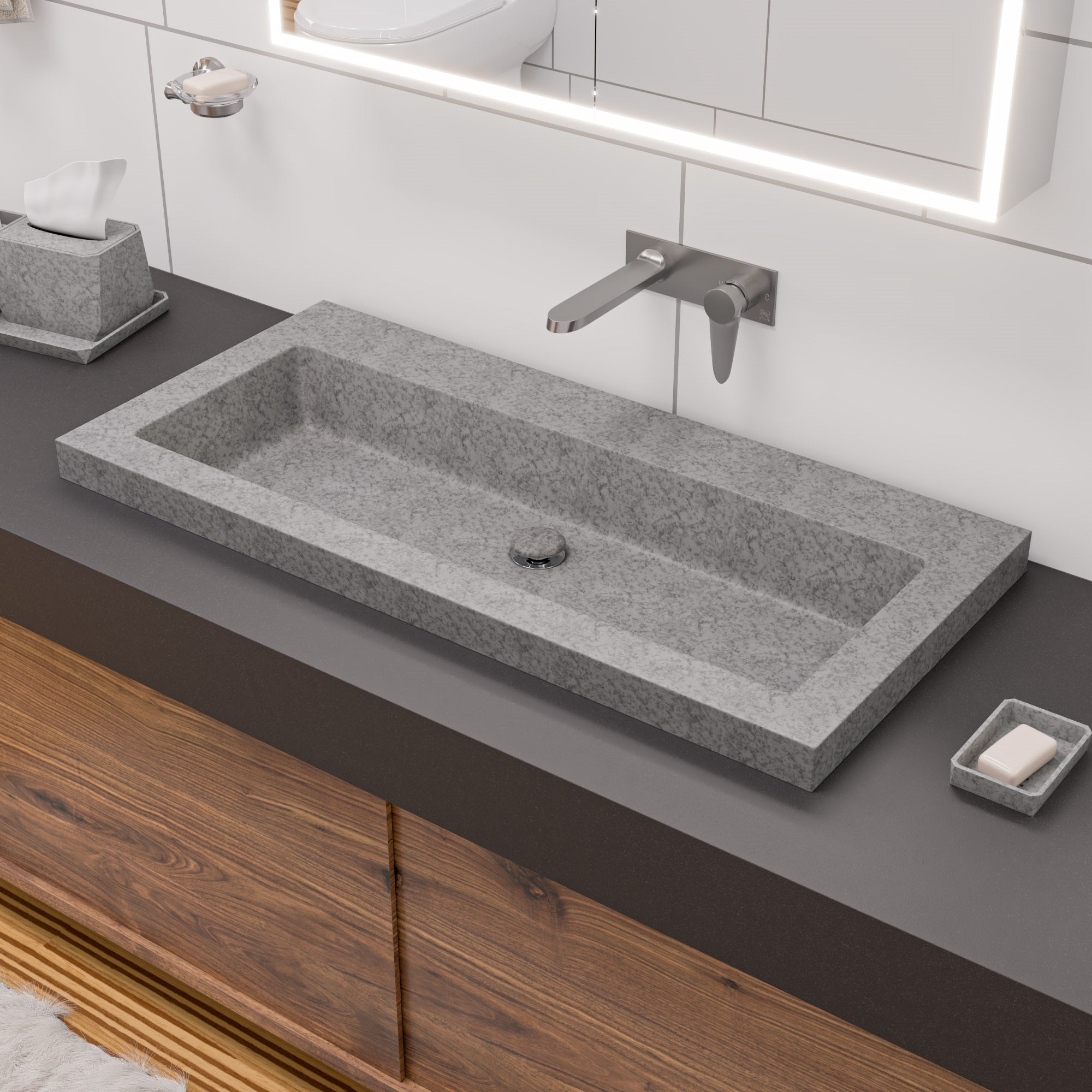 ALFI brand 39.25" x 18.5" Rectangle Above Mount or Semi Recessed Concrete Bathroom Sink, Gray Matte, No Faucet Hole, ABCO40TR