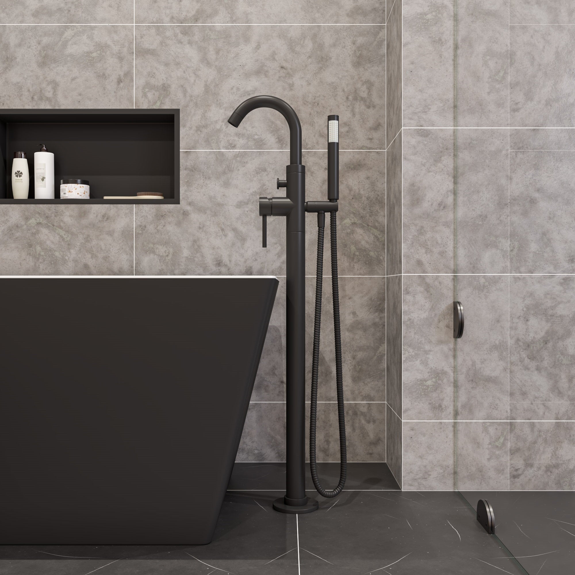 ALFI brand ABNC2412-BLA 24 x 12 Black Matte Stainless Steel Horizontal Single Shelf Bath Shower Niche, 20 Gauge
