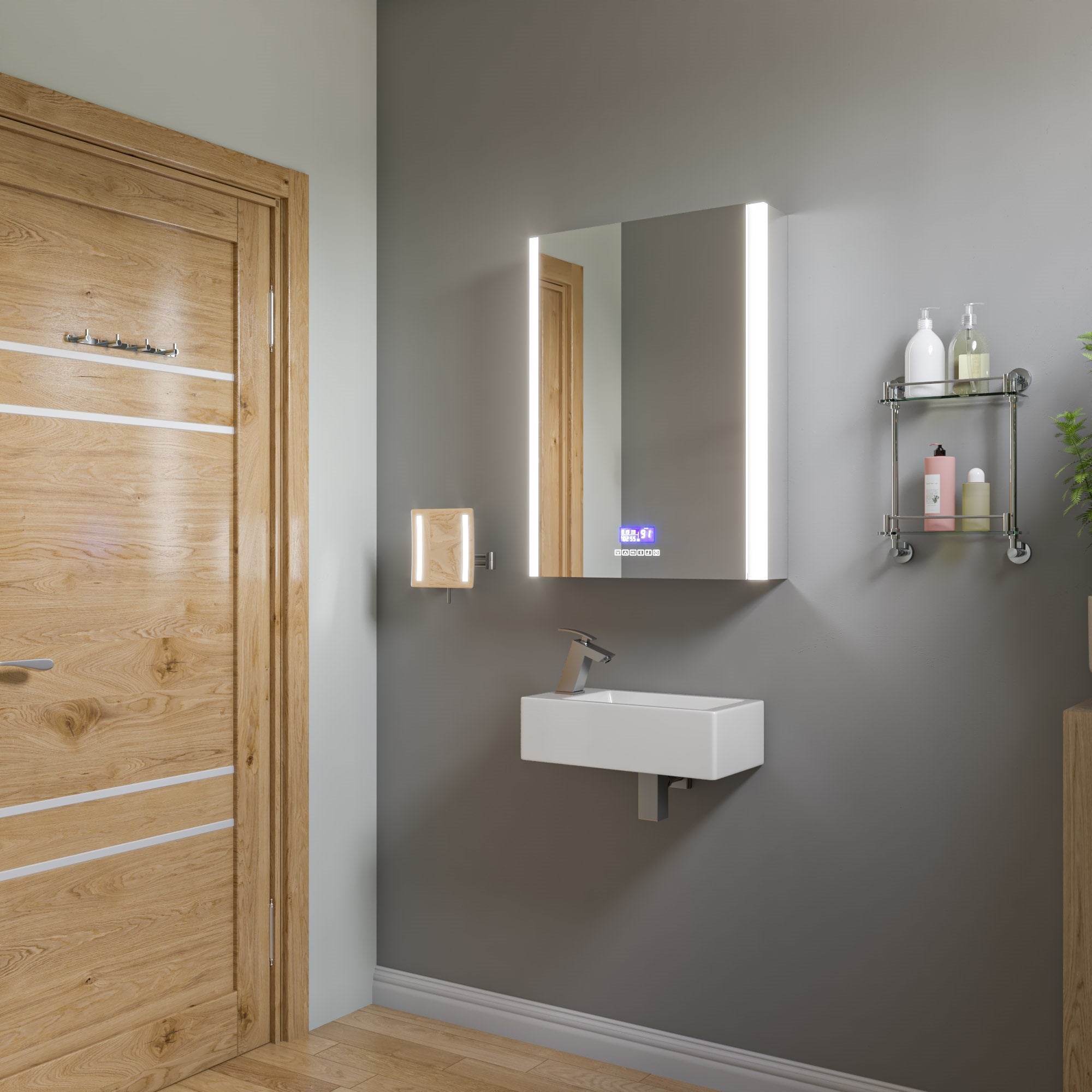 ALFI brand AB9549 Polished Chrome Wall Mounted Double Glass Shower Shelf Bathroom Accessory, Brass, Grey
