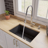 ALFI brand 27" Under Mount Fireclay Kitchen Sink, Black Matte, No Faucet Hole, ABF2718UD-BM