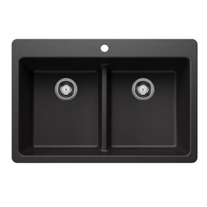 Alternate Image for Blanco Liven 33" Dual Mount Silgranit Kitchen Sink, 50/50 Double Bowl, Anthracite, 1 Faucet Hole, 443203