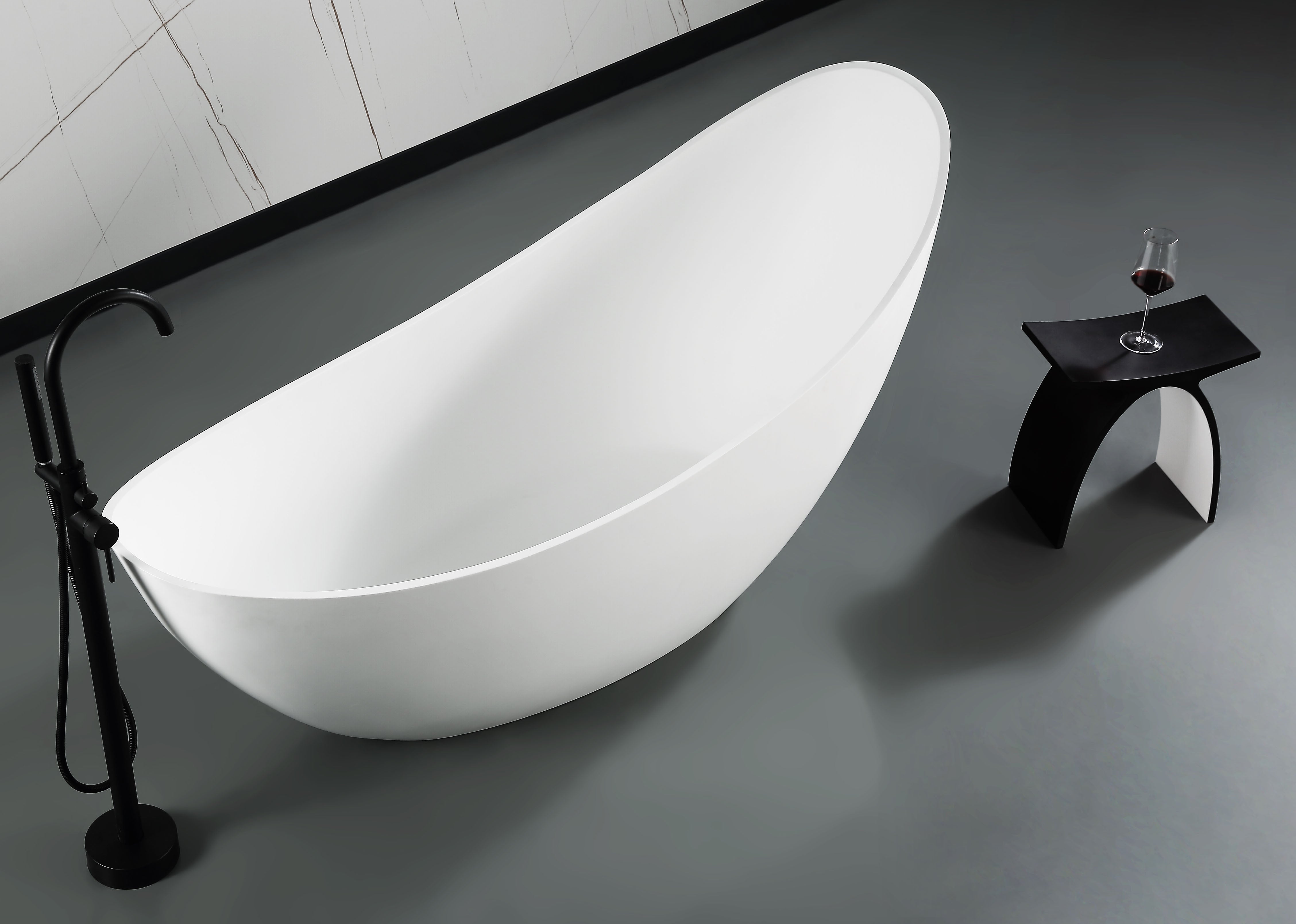 ALFI brand ABST77BM Black Matte Arched Solid Surface Resin Bathroom / Shower Stool, Black & White