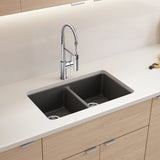 Blanco Liven 33" Dual Mount Silgranit Kitchen Sink, 50/50 Double Bowl, Cinder, 1 Faucet Hole, 443204