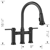 Blanco Empressa Pull-Down Dual-Spray Bridge Faucet, Matte Black, 1.5 GPM, Brass, 443024