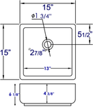 Eago 15" x 15" Square Above Mount Porcelain Bathroom Sink, White, No Faucet Hole, BA130