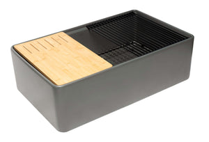 Alternate Image for ALFI brand 33" Fireclay Workstation Farmhouse Step Rim Sink with Accessories, Gray Matte, No Faucet Hole, ABFS3320S-GM