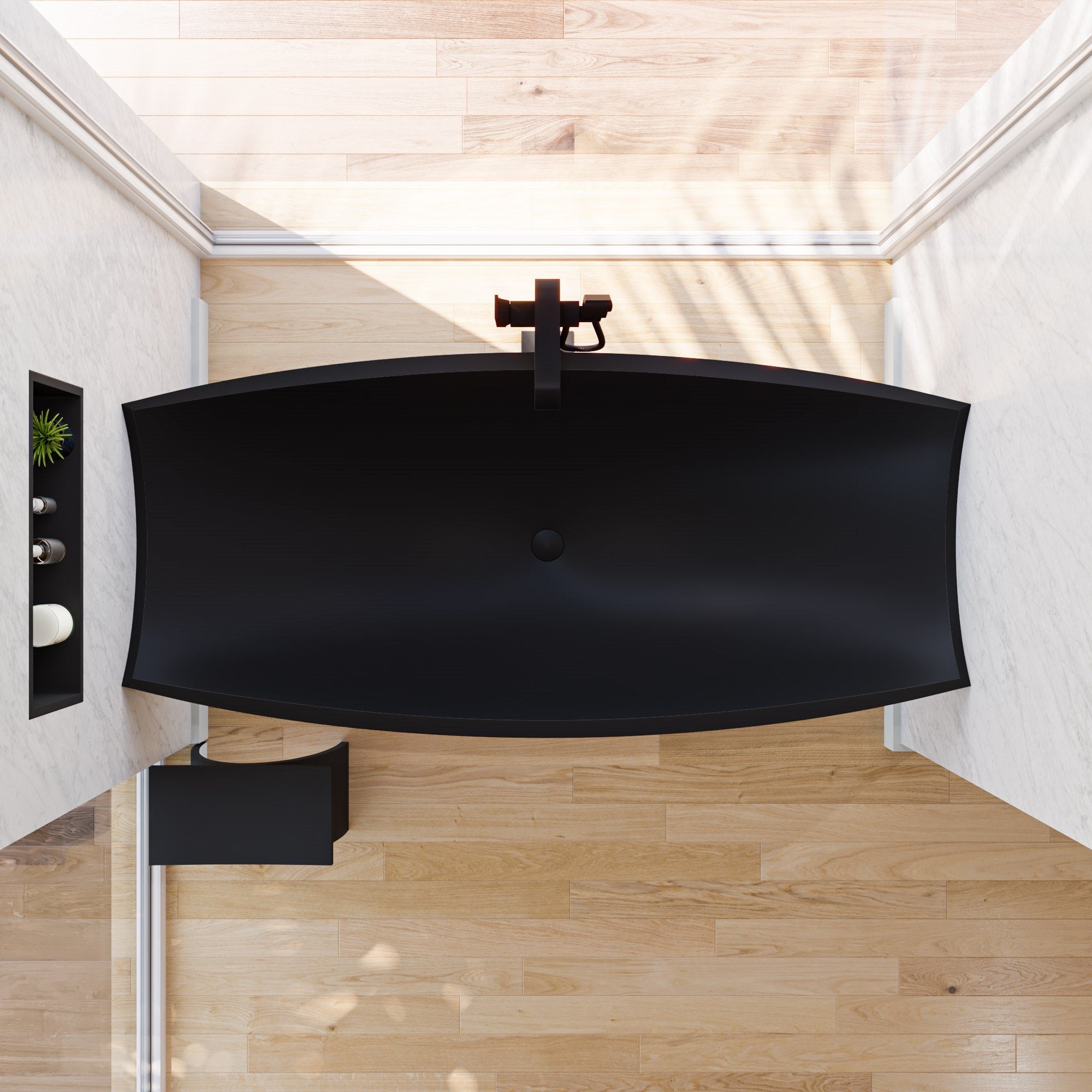 ALFI brand 71" Solid Surface Resin Free Standing Oval Bathtub, Black Matte, HammockTub2-BM