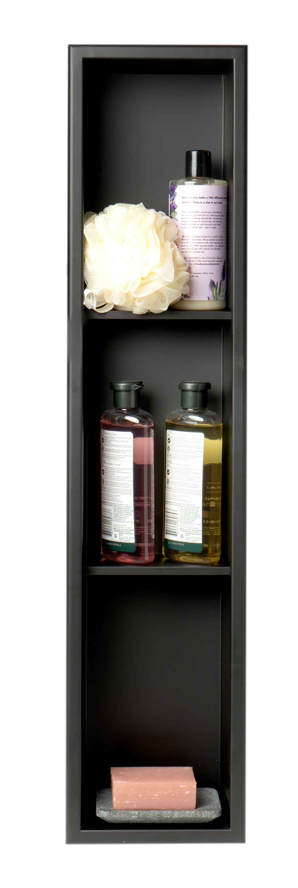 ALFI brand ABNC0836-BLA 8" x 36" Black Matte Stainless Steel Vertical Triple Shelf Bath Shower Niche, 20 Gauge