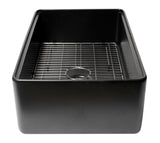 ALFI brand 33" Fireclay Workstation Farmhouse Step Rim Sink with Accessories, Black Matte, No Faucet Hole, ABFS3320S-BM