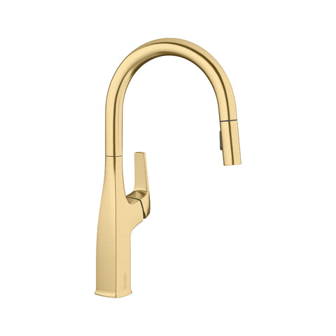 Blanco Rivana High-Arc Pull-Down Dual-Spray Kitchen Faucet, Satin Gold, 1.5 GPM, Brass, 442985