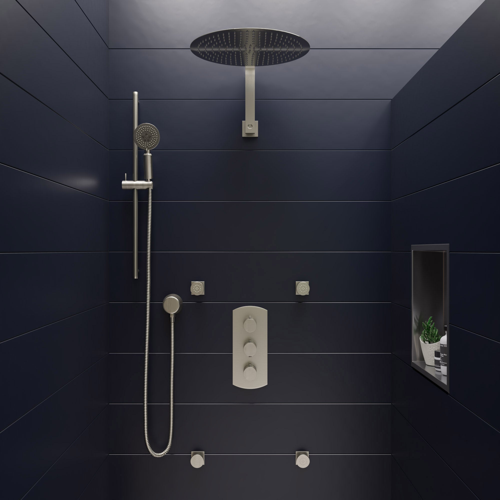 ALFI brand AB4001-BN Brushed Nickel Concealed 3-Way Thermostatic Valve Shower Mixer Round Knobs, Brass