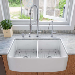 Alternate Image for ALFI brand 33" Fireclay Farmhouse Sink with Accessories, 50/50 Double Bowl, White, ABFC3320D-W