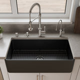 ALFI brand 36" Fireclay Farmhouse Sink, Black Matte, No Faucet Hole, ABF3618-BM