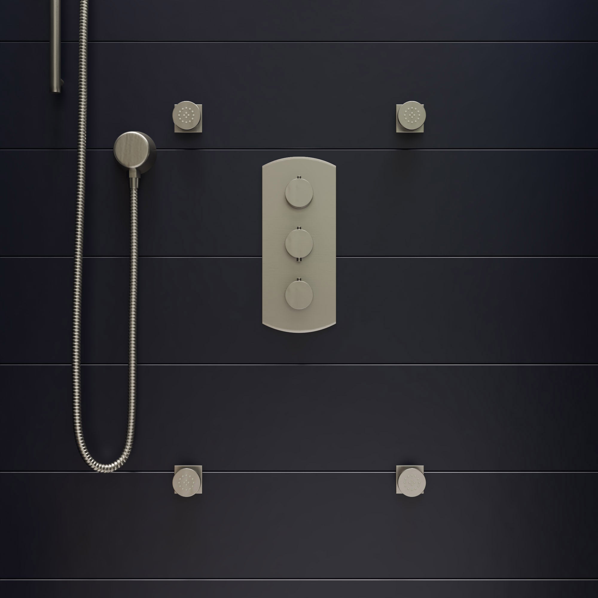 ALFI brand AB4001-BN Brushed Nickel Concealed 3-Way Thermostatic Valve Shower Mixer Round Knobs, Brass