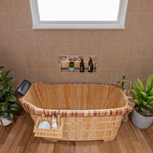 Alternate Image for ALFI brand 59" Rubber Wood Free Standing Rectangle Bathtub with Chrome Tub Filler, Natural Wood, AB1148