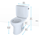 TOTO Drake II Two-Piece Round 1.28 GPF Universal Height Toilet with CEFIONTECT and Right-Hand Trip Lever, Cotton White, Vitreous China, CST453CEFRG#01