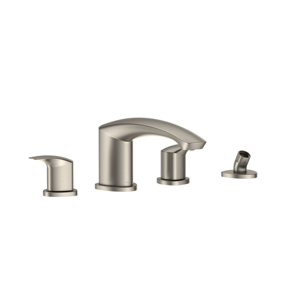 TOTO GM Two-Handle Deck-Mount Roman Tub Filler Trim with Handshower, Brushed Nickel, Brass, TBG09202U#BN