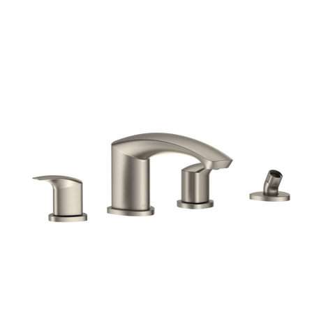 TOTO GM Two-Handle Deck-Mount Roman Tub Filler Trim with Handshower, Brushed Nickel, Brass, TBG09202U#BN