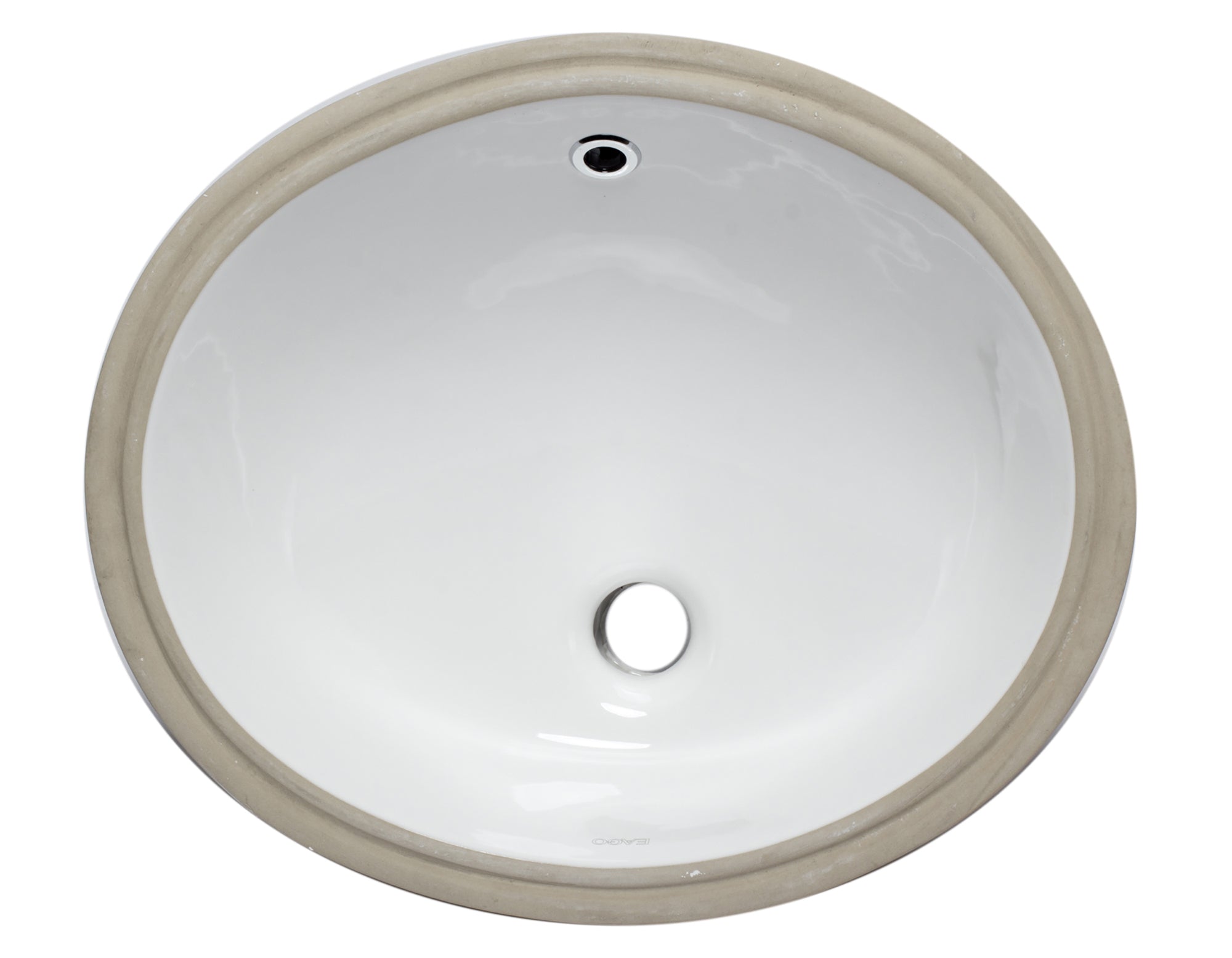 Eago 17.75" x 15" Oval Under Mount Porcelain Bathroom Sink, White, No Faucet Hole, BC224