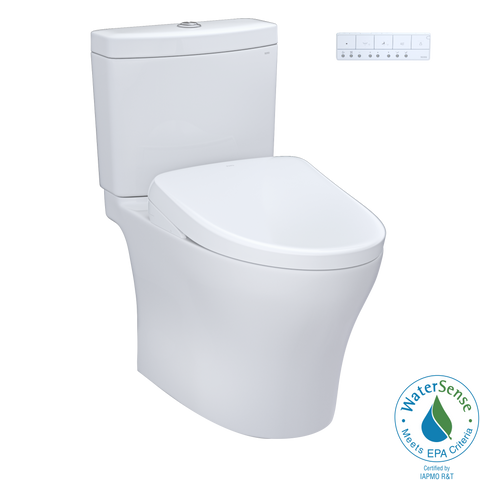 TOTO WASHLET+ Aquia IV Two-Piece Elongated Dual Flush 1.28 and 0.9 GPF Toilet with S7 Contemporary Bidet Seat, Cotton White, Vitreous China|Plastic, MW4464726CEMFGN#01