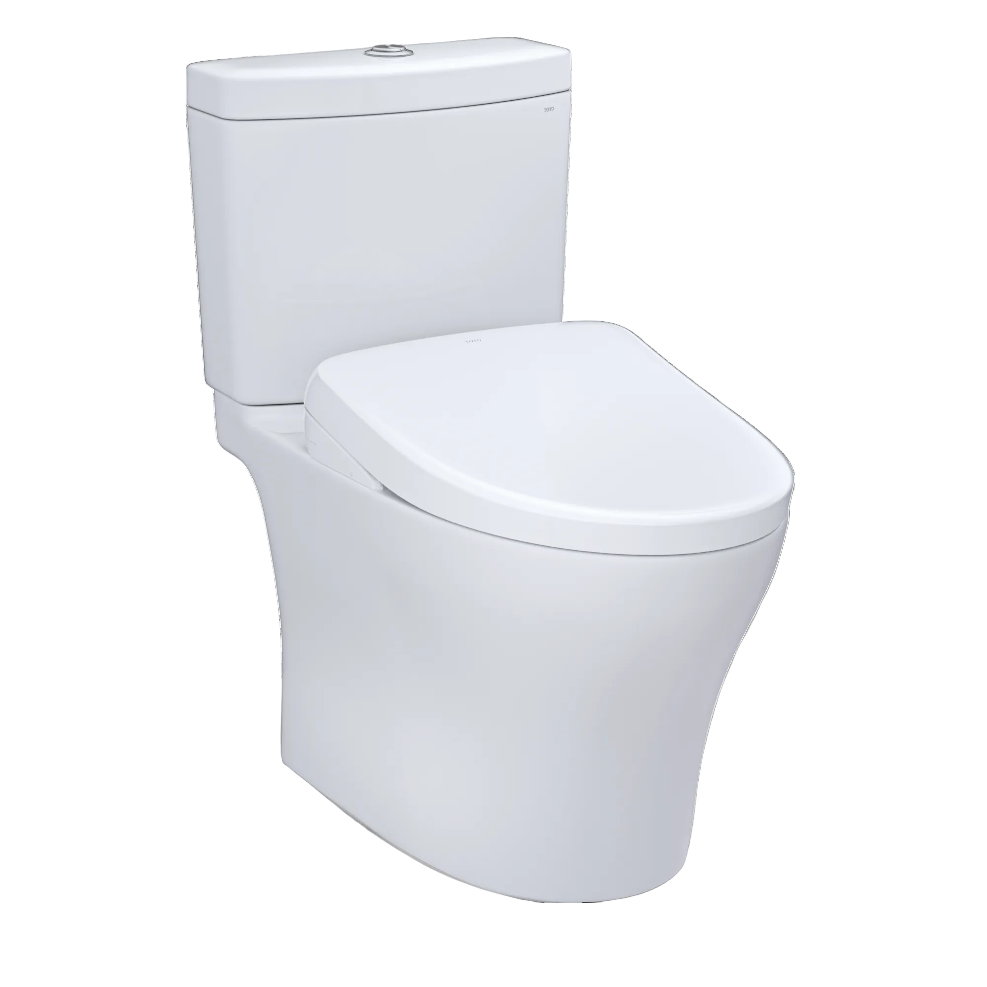 TOTO WASHLET+ Aquia IV Two-Piece Elongated Dual Flush 1.28 and 0.9 GPF Toilet and Contemporary WASHLET S7 Contemporary Bidet Seat, Cotton White, Vitreous China|Plastic, MW4464726CEMGN#01