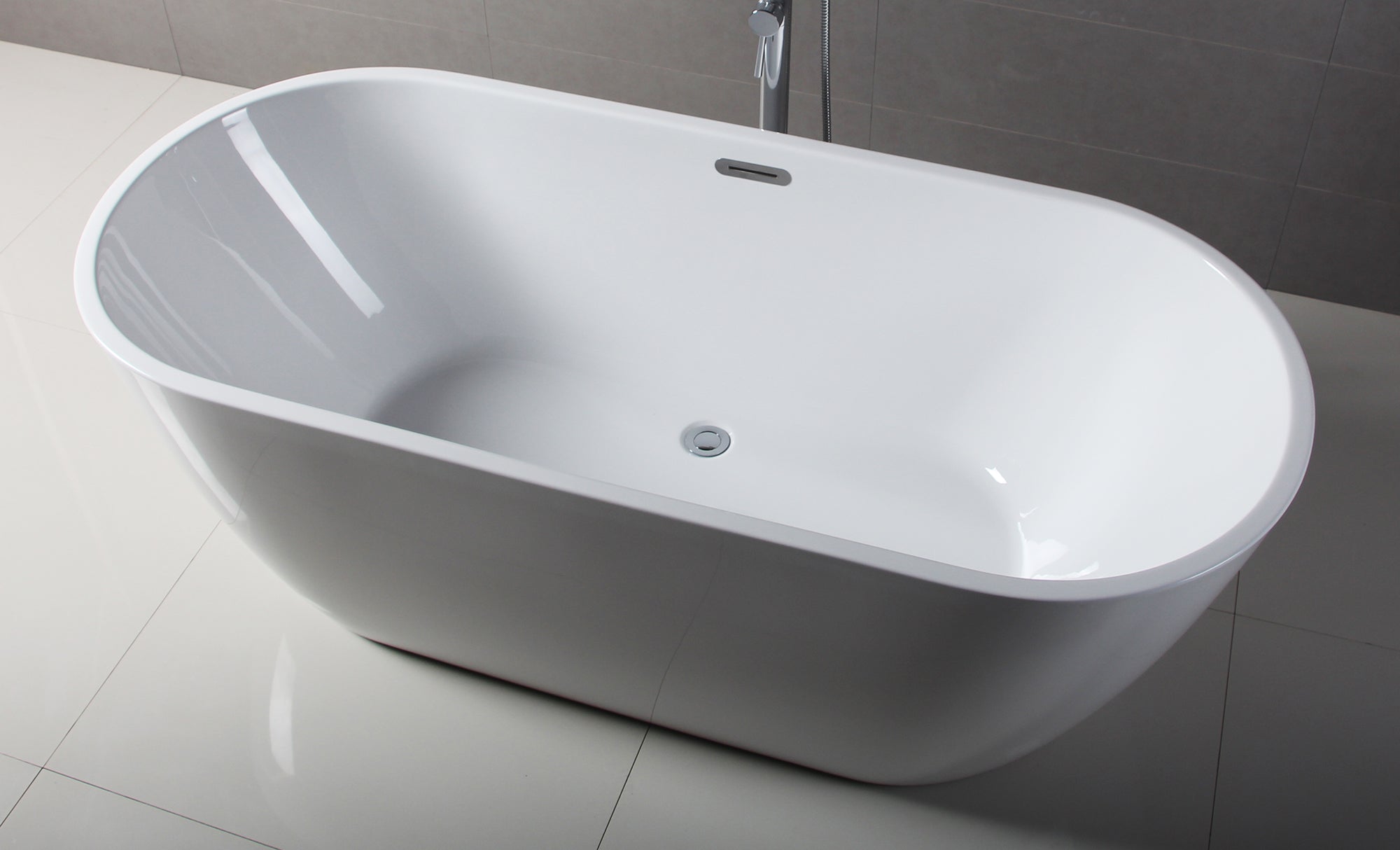 ALFI brand 67" Acrylic Free Standing Oval Soaking Bathtub, White, AB8839