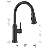 Blanco Empressa High Arc Pull-Down Dual-Spray Kitchen Faucet, Matte Black, 1.5 GPM, Brass, 443023