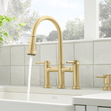 Blanco Empressa Pull-Down Dual-Spray Bridge Faucet, Satin Gold, 1.5 GPM, Brass, 442981