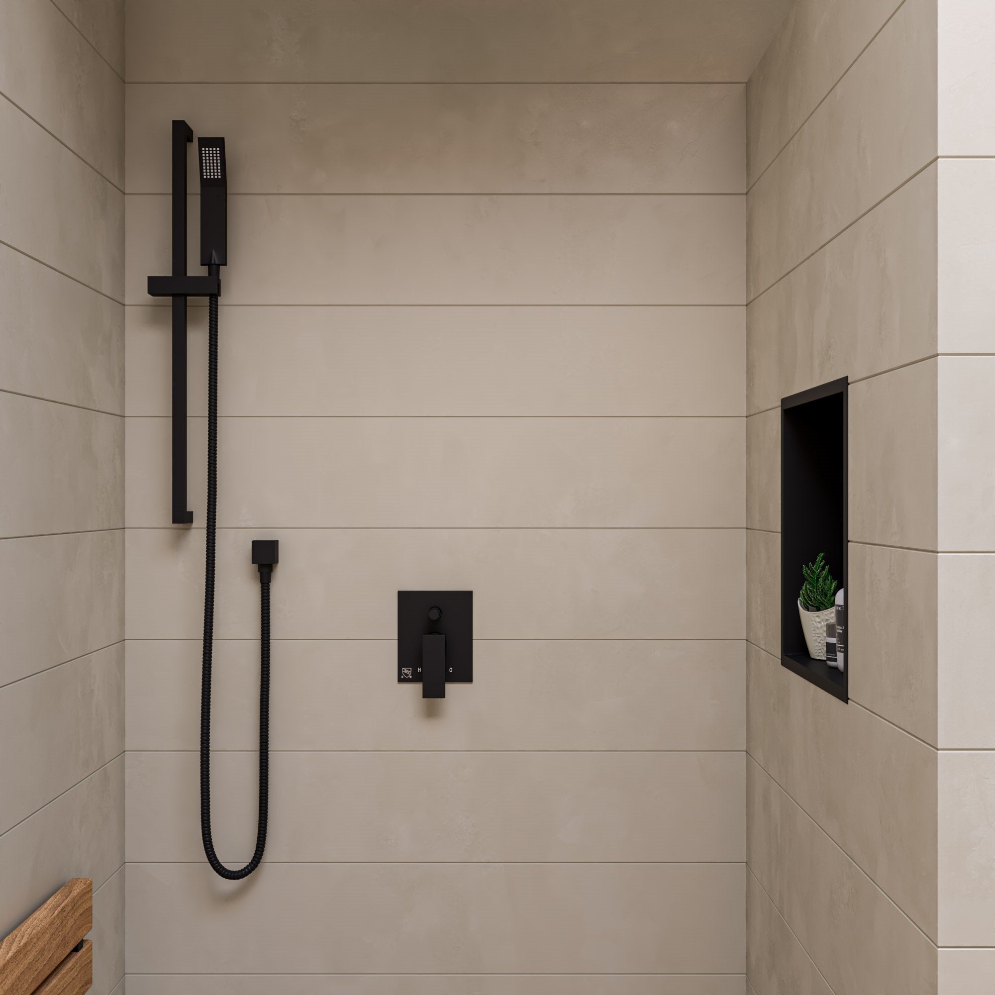 ALFI brand AB5601-BM Black Matte Shower Valve with Square Lever Handle and Diverter, Brass
