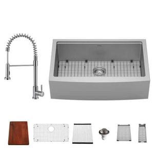 Alternate Image for Karran 33" Stainless Steel Workstation Farmhouse Sink with Faucet and Accessories, 16 Gauge, WS-45-PK2