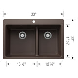 Blanco Liven 33" Dual Mount Silgranit Kitchen Sink, 60/40 Double Bowl, Cafe, 1 Faucet Hole, 443215