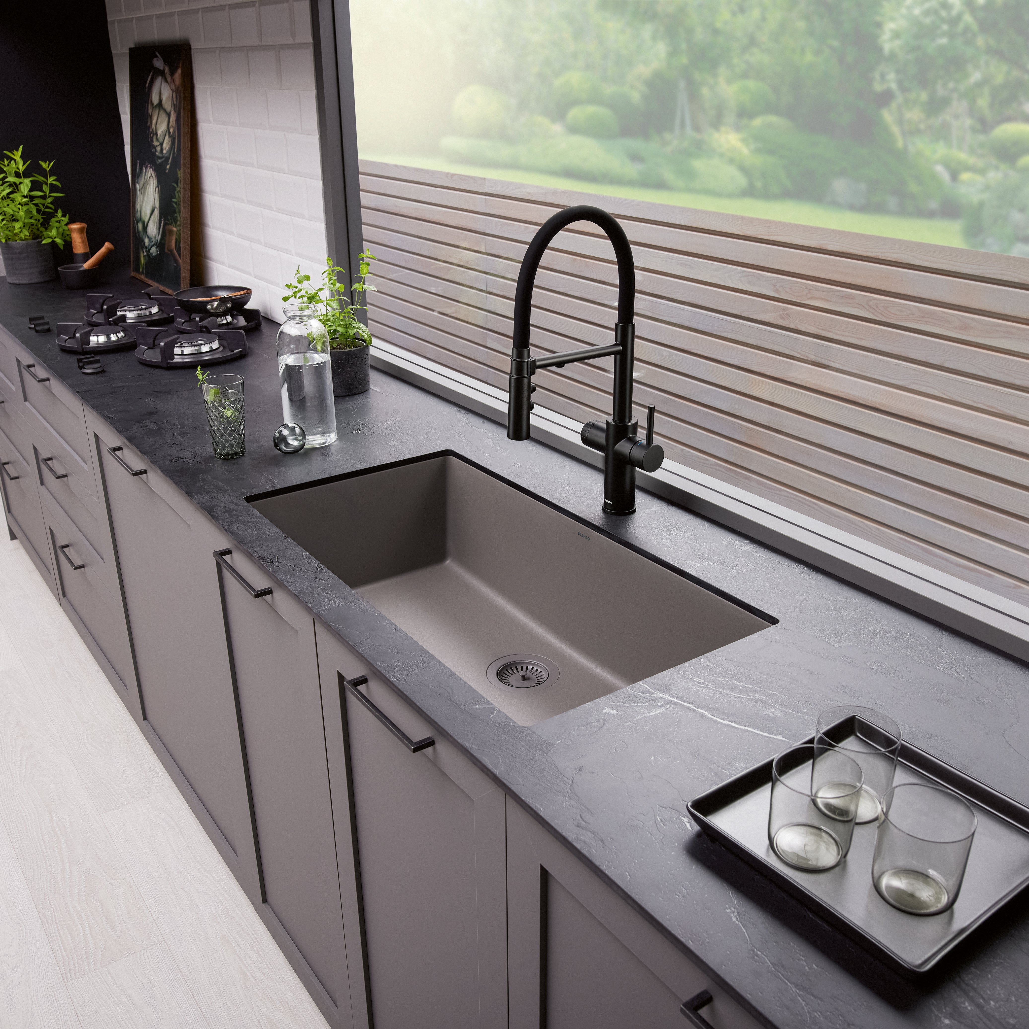 Blanco Precis 32" Undermount Silgranit Kitchen Sink, Volcano Gray, No Faucet Hole, 443121