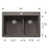 Blanco Liven 33" Dual Mount Silgranit Kitchen Sink, 60/40 Double Bowl, Volcano Gray, 1 Faucet Hole, 443216