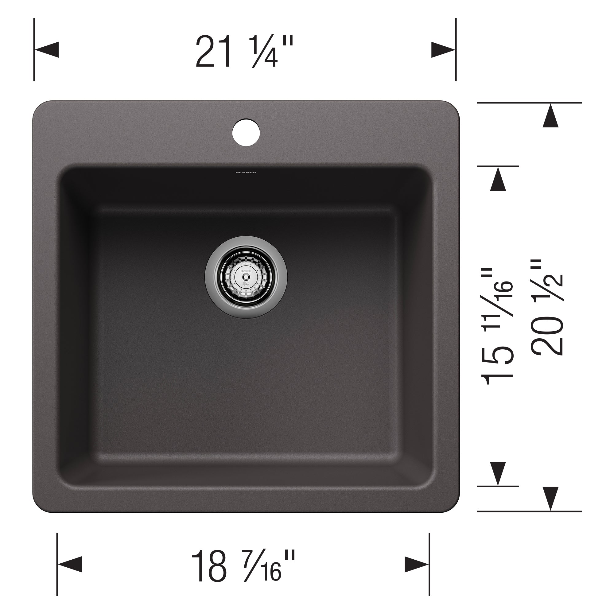 Blanco Liven 21" Dual Mount Silgranit Kitchen Sink, Cinder, 1 Faucet Hole, 443228