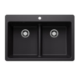 Blanco Liven 33" Dual Mount Silgranit Kitchen Sink, 50/50 Double Bowl, Coal Black, 1 Faucet Hole, 443202