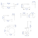 ALFI brand Brass, AB9515-BN Brushed Nickel 6 Piece Matching Bathroom Accessory Set