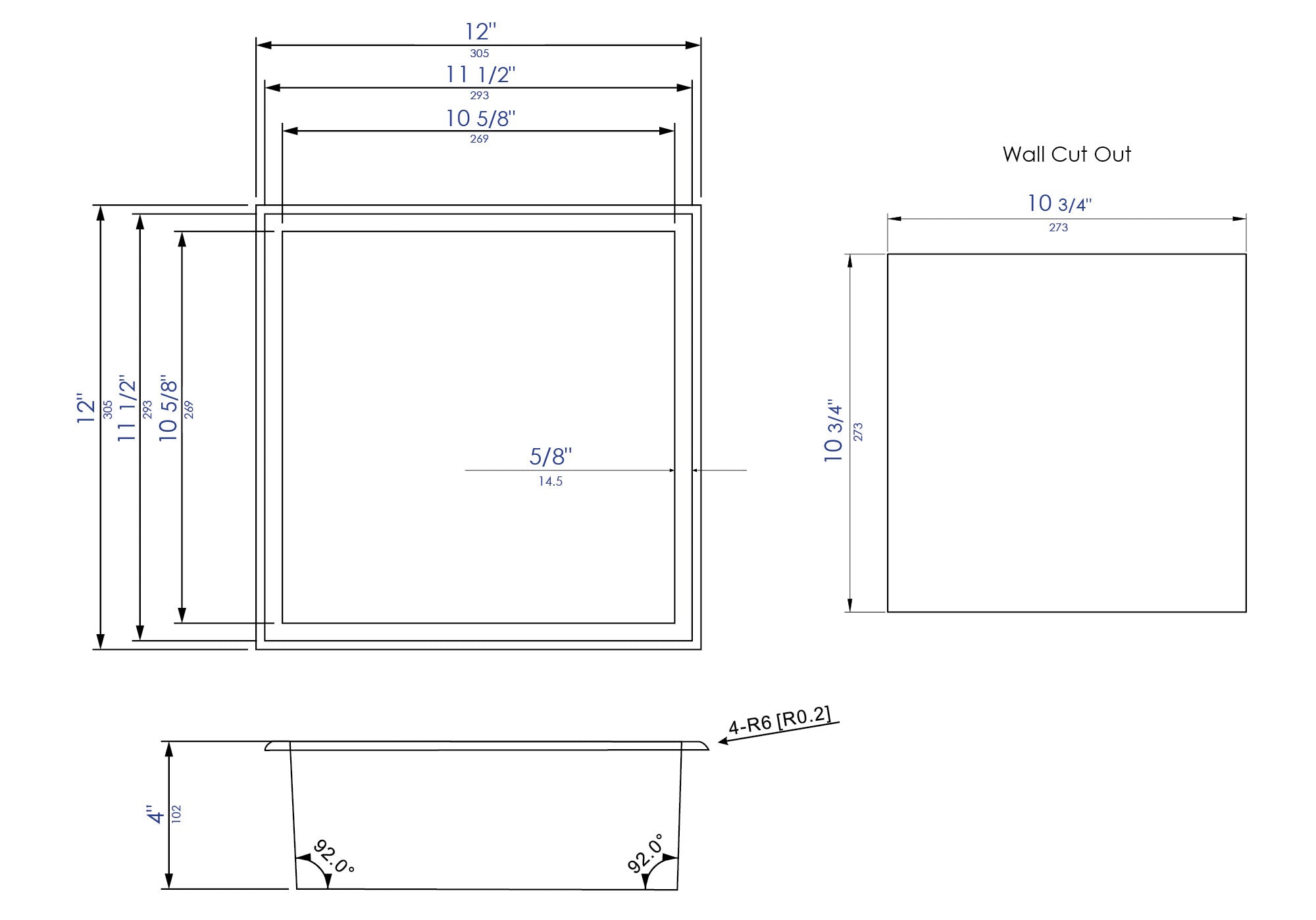 ALFI brand ABNP1212-BG 12" x 12" Brushed Gold PVD Stainless Steel Square Single Shelf Shower Niche, 20 Gauge