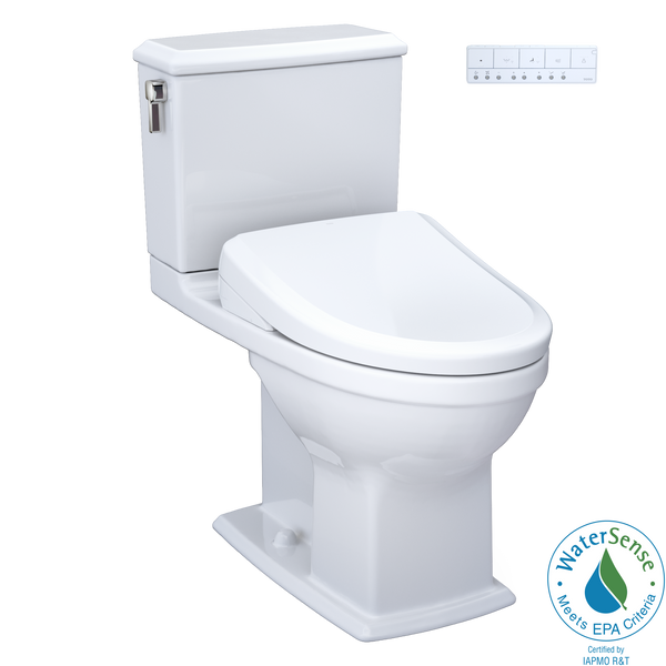 TOTO WASHLET+ Connelly Two-Piece Elongated Dual Flush 1.28 and 0.9 GPF Toilet, Classic WASHLET S7A Bidet Seat with Auto Flush and Auto Open/Close Lid, Cotton White, Vitreous China|Plastic, MW4944734CEMFGA#01