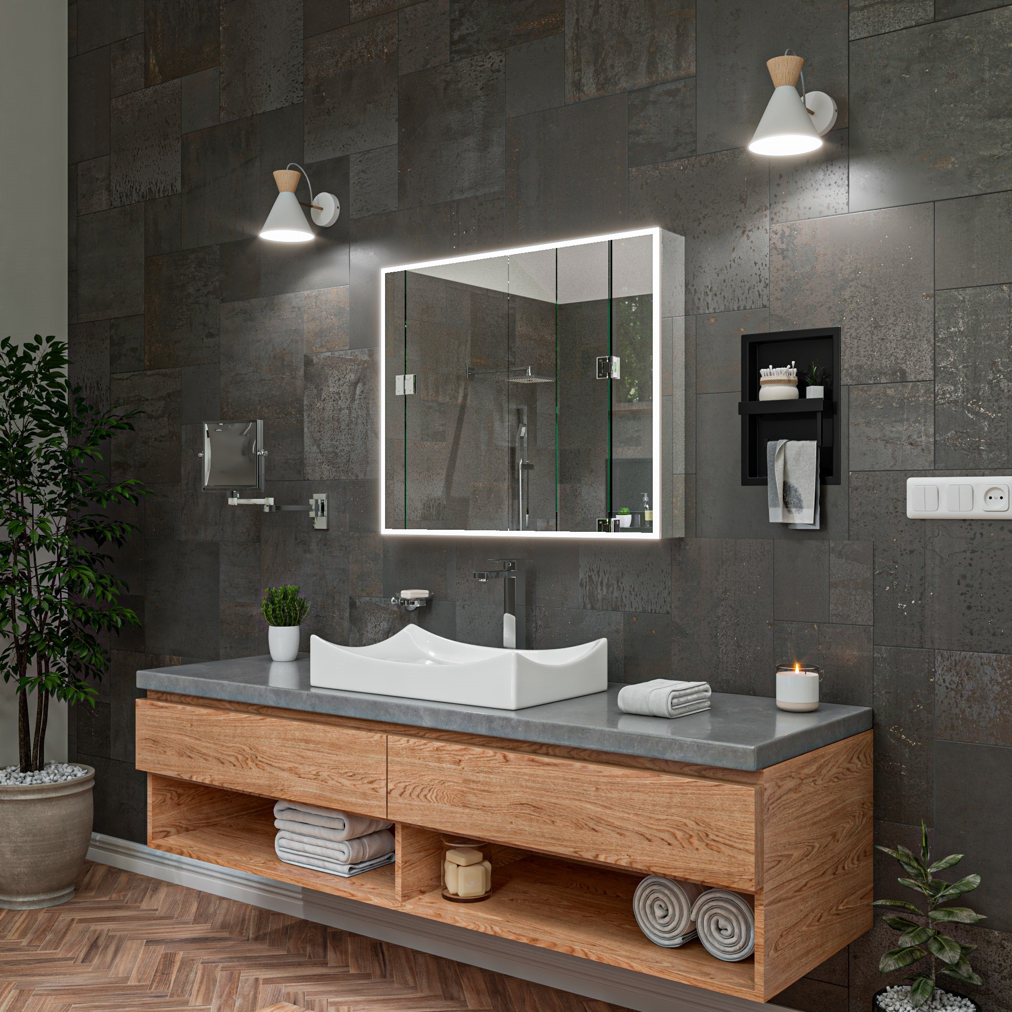 ALFI Polished Chrome Tall Square Single Lever Bathroom Faucet, AB1129-PC