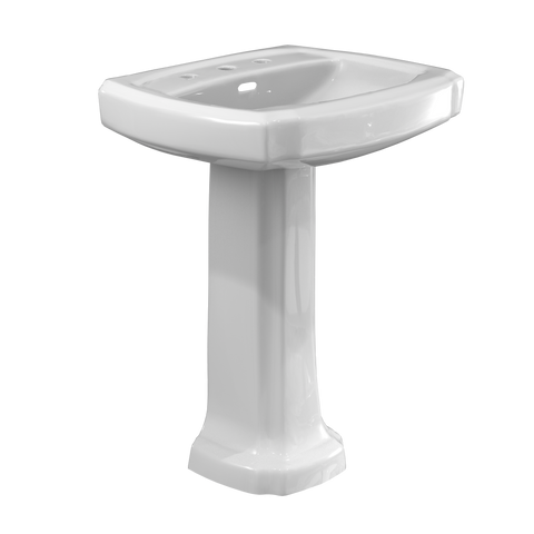 TOTO Guinevere 24-3/8" x 19-7/8" Rectangular Pedestal Bathroom Sink for 8 Inch Center Faucets, Cotton White, Vitreous China, LPT972.8#01