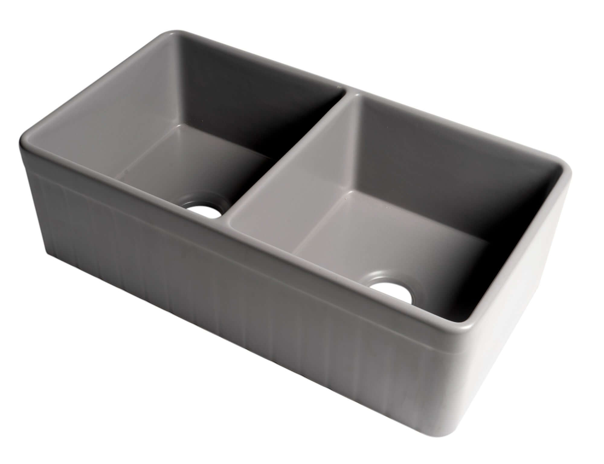 ALFI brand 33" Fireclay Farmhouse Sink, 50/50 Double Bowl, Gray Matte, No Faucet Hole, ABF3318D-GM