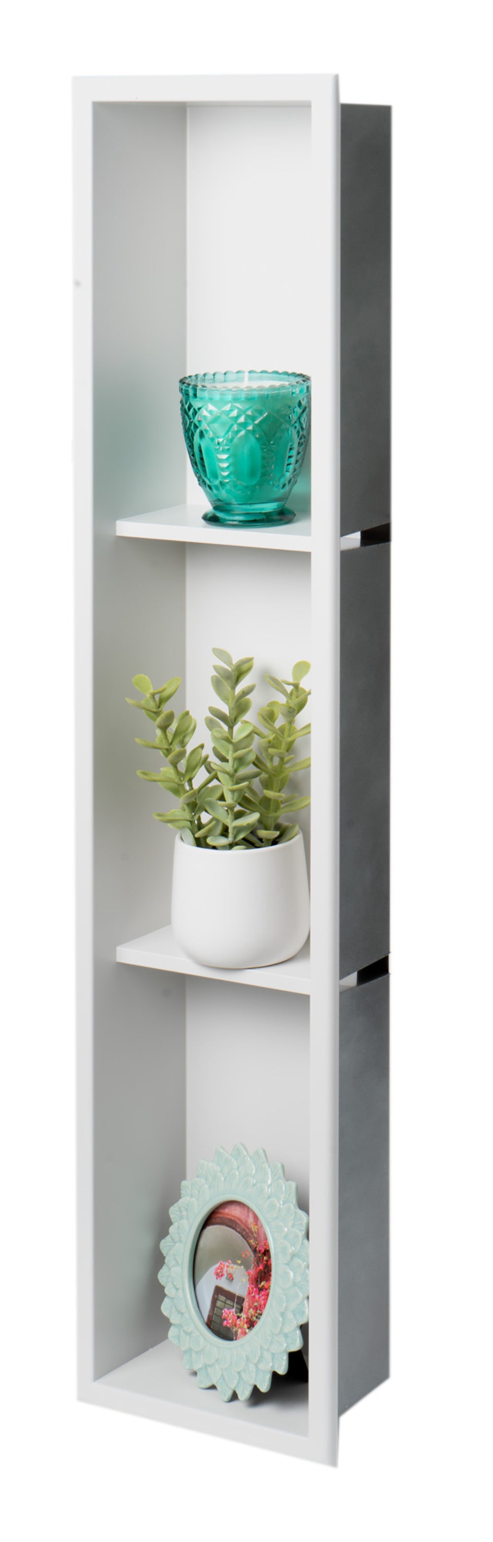 ALFI brand ABNC0836-W 8" x 36" White Matte Stainless Steel Vertical Triple Shelf Bath Shower Niche, 20 Gauge
