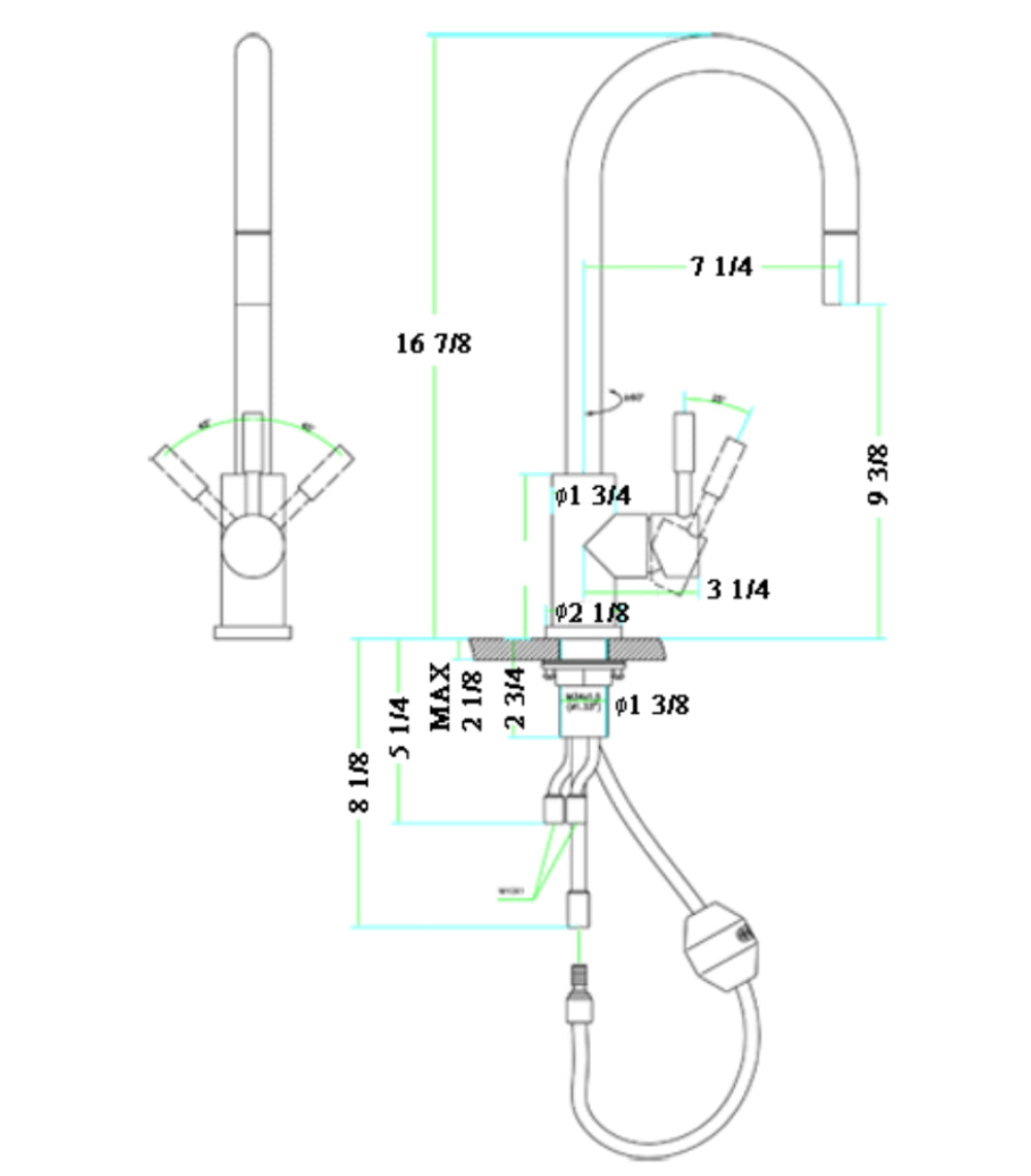 ALFI Solid Polished Stainless Steel Single Hole Pull Down Kitchen Faucet, AB2028-PSS
