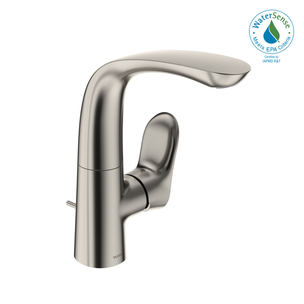 TOTO GO 1.2 GPM Single Side-Handle Bathroom Sink Faucet with COMFORT GLIDE Technology and Drain Assembly, Polished Nickel, Brass, TLG01309U#PN