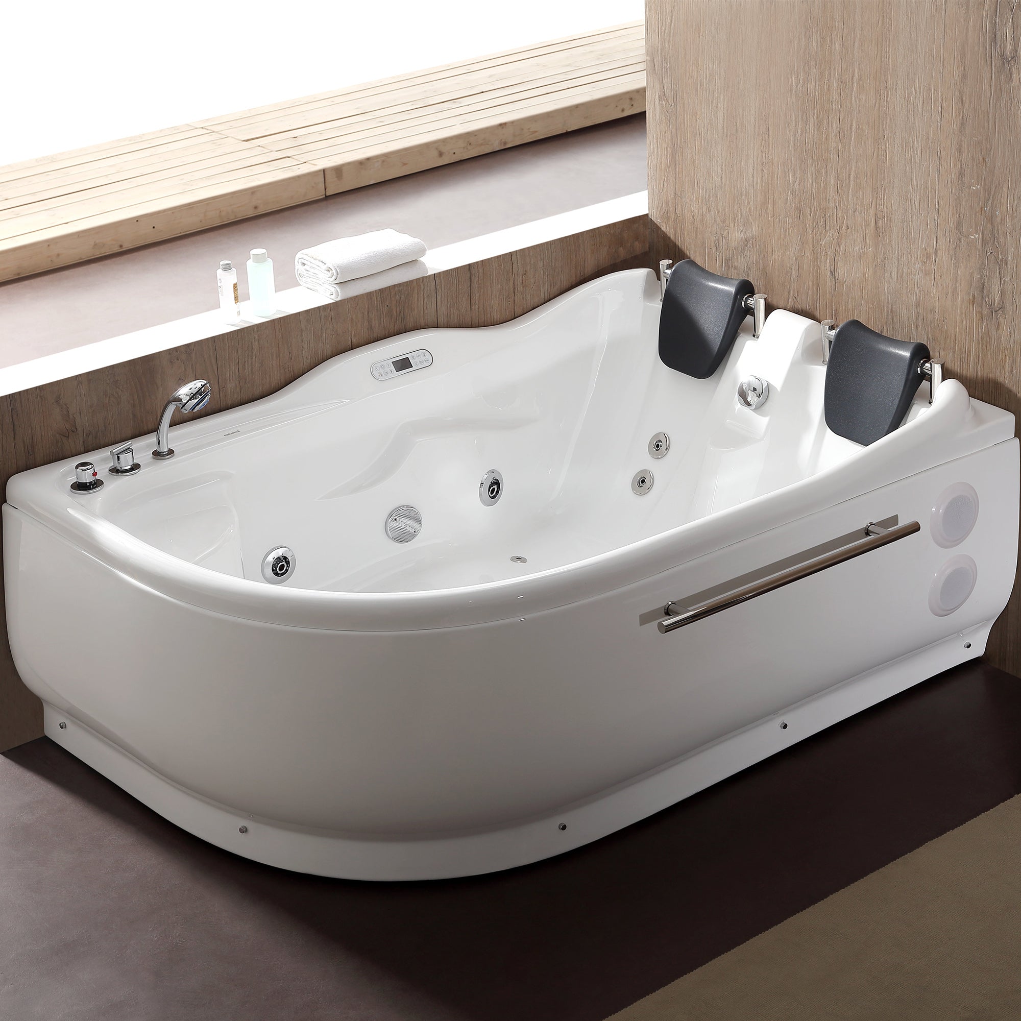Eago 71" Acrylic Corner Neo-angle Round Bathtub, White, AM124ETL-L