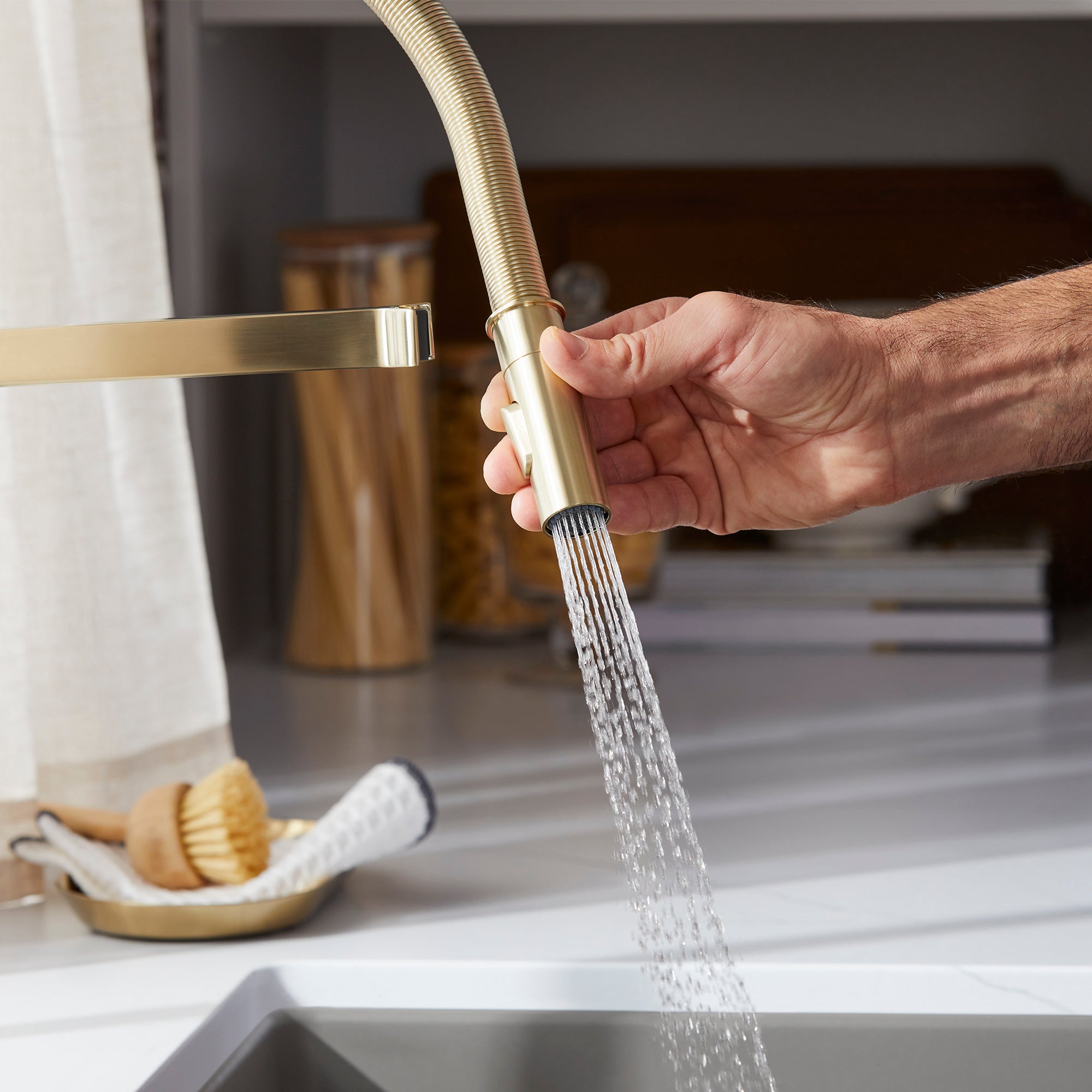 Blanco Rivana Semi-Pro Pull-Down Dual-Spray Kitchen Faucet, Satin Gold