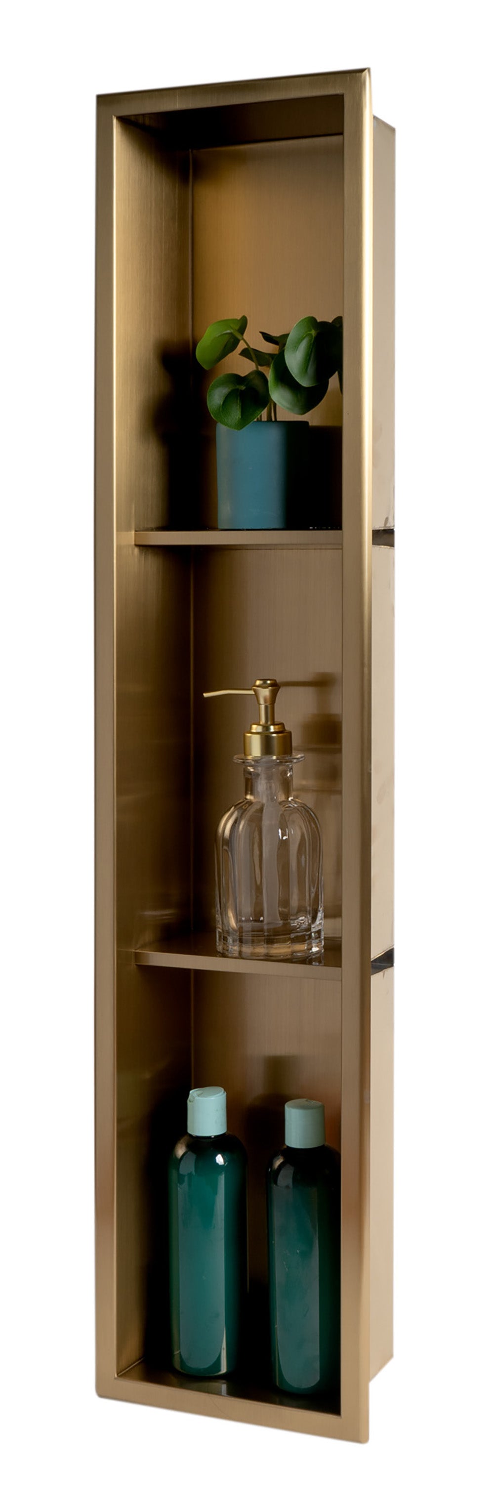 ALFI brand ABNP0836-BG 8" x 36" Brushed Gold PVD Stainless Steel Vertical Triple Shelf Shower Niche, 20 Gauge