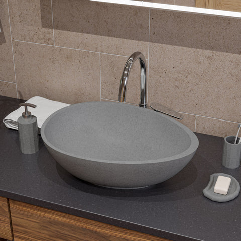 Main Image of ALFI brand 21" x 15.4" Oval Above Mount Concrete Bathroom Sink, Gray Matte, No Faucet Hole, ABCO21O