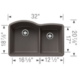 Blanco Diamond 32" Undermount Silgranit Kitchen Sink, 60/40 Double Bowl, Volcano Gray, No Faucet Hole, 443102