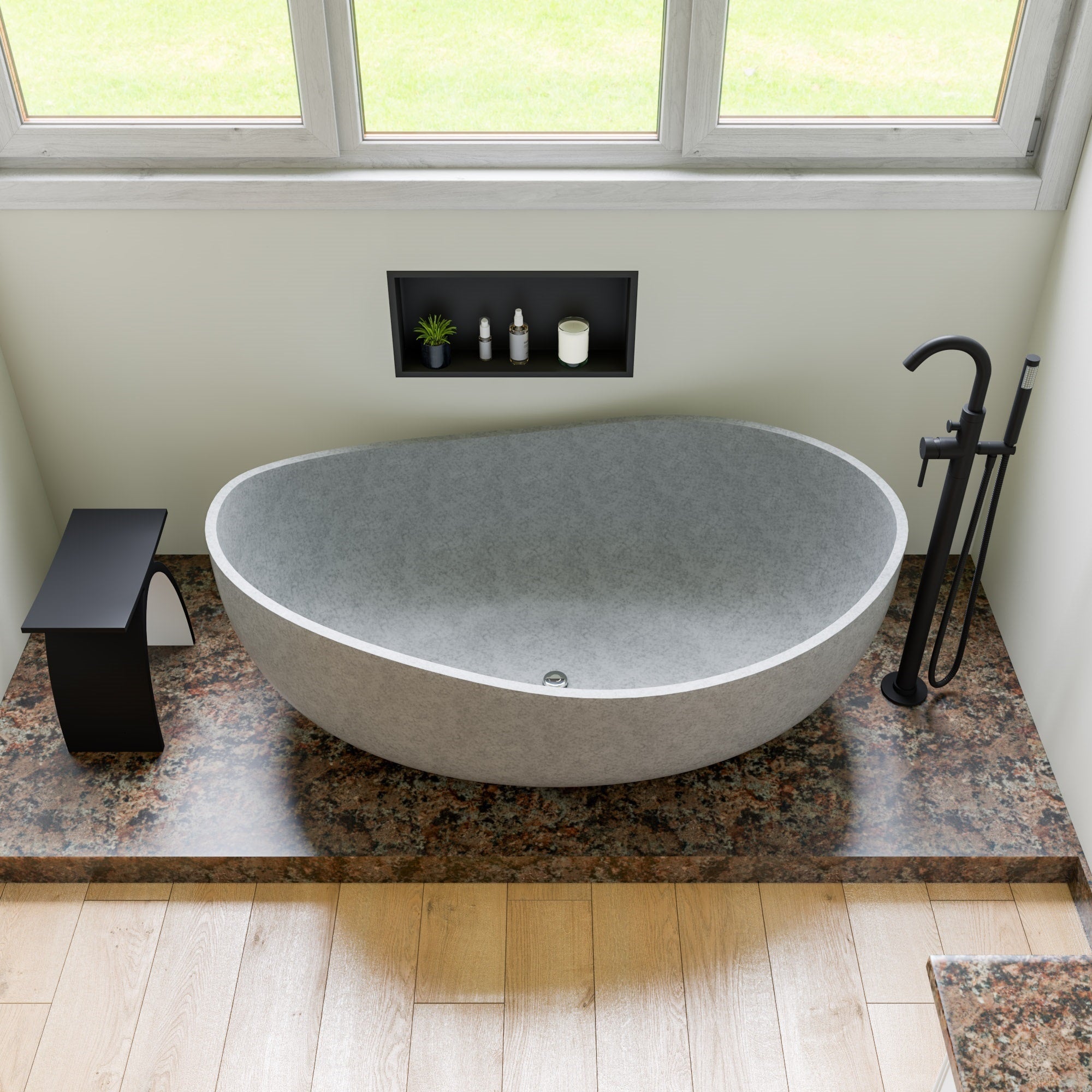 ALFI brand 63" Concrete Free Standing Oval Bathtub, Gray Matte, ABCO63TUB